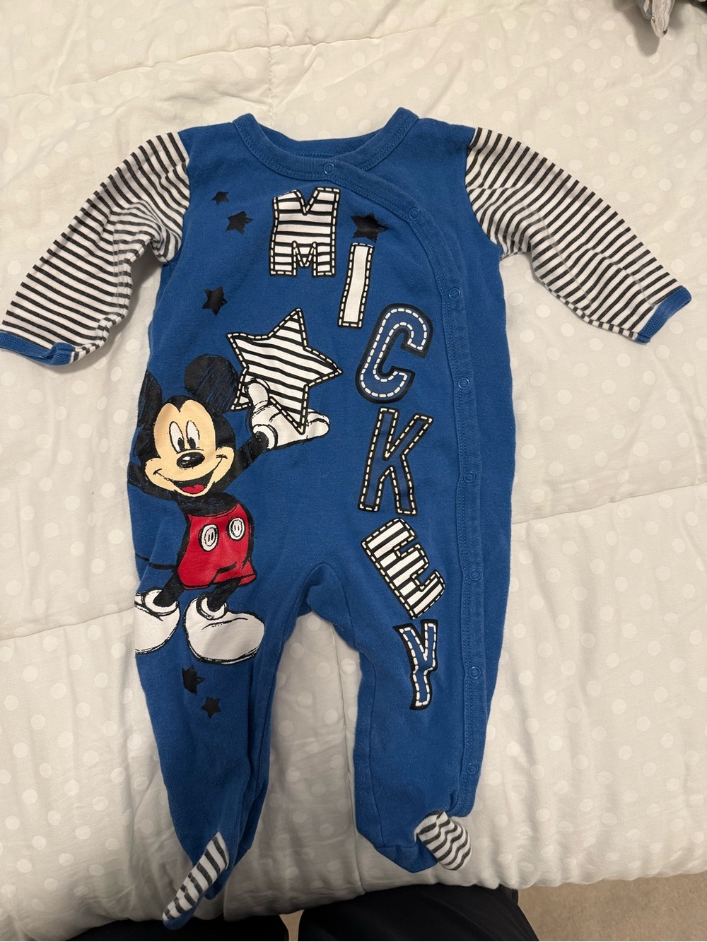 Disney Blue Mickey Mouse Footie with Striped Sleeves